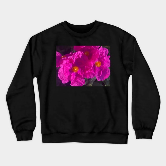 Hot Pink Flash of the Crinkled Rose Flower Crewneck Sweatshirt by Photomersion